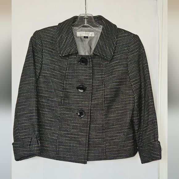 Tahari Arthur Levine Black And Purple Crop Knit Blazer Size 6 - Picture 1 of 8